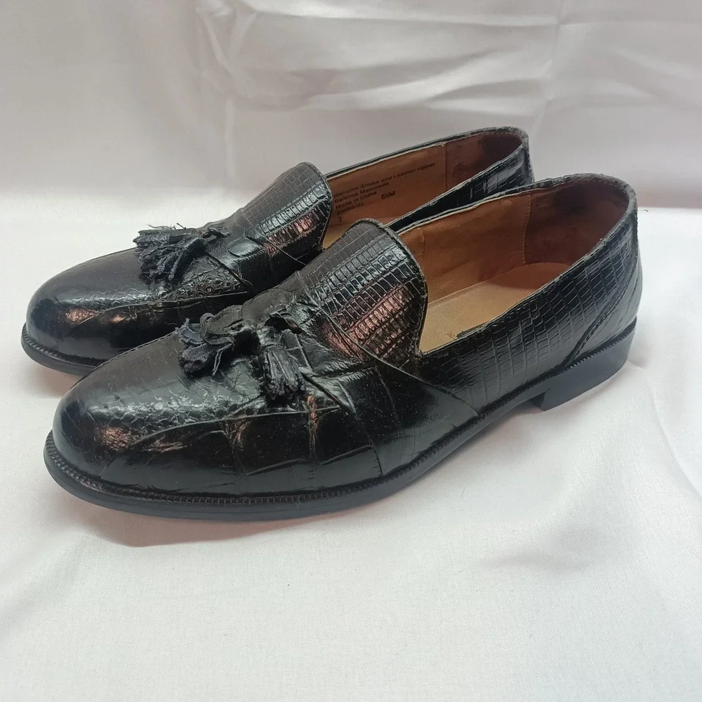 Stacy Adams‎ Genuine Snakeskin Tassel Loafers Mens 8.5M Black Formal Casual
